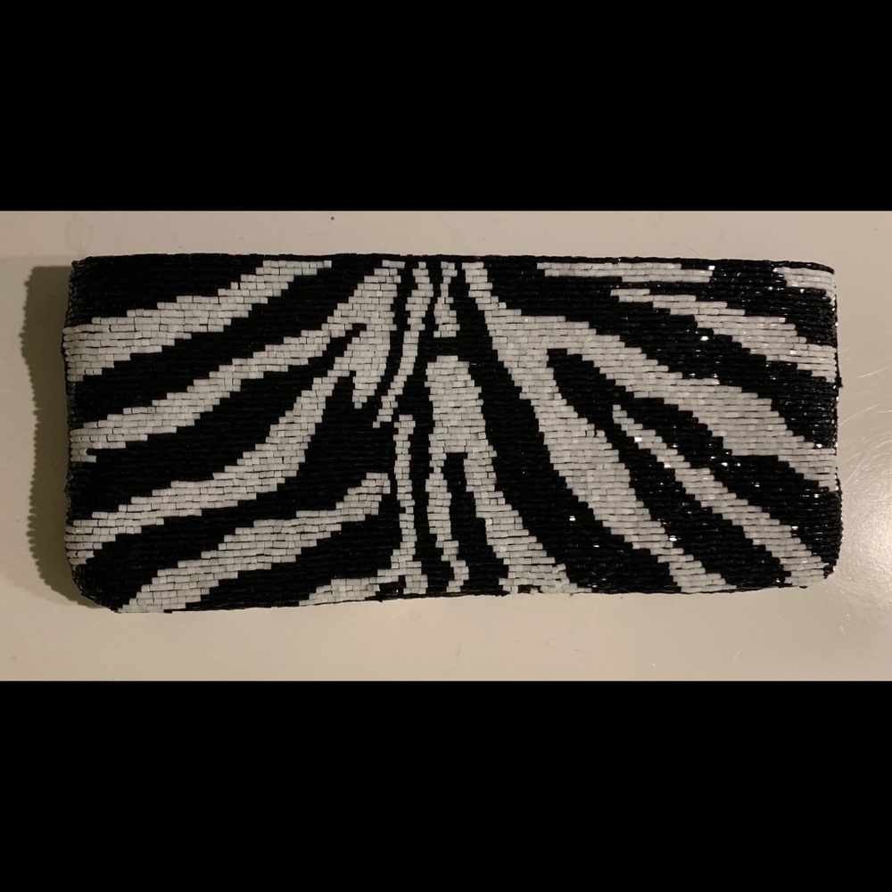 Vintage Neiman Marcus Zebra Black Beaded Clutch